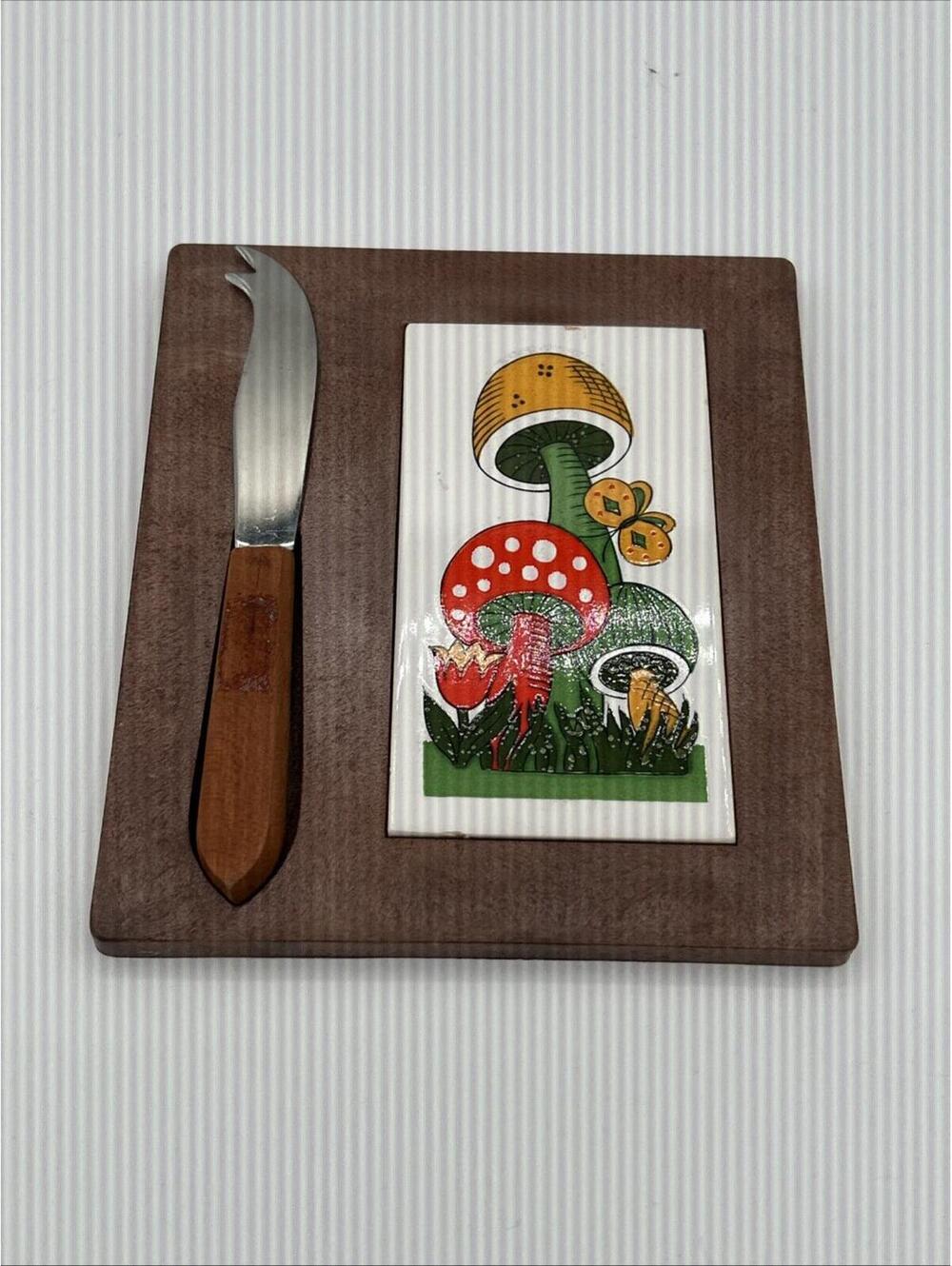 Vintage Plastic and Ceramic Tile Knife Cheese Appetizer Server Retro MCM 70's